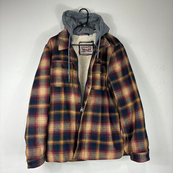 Levi’s Plaid Sherpa Lined Fleece Hoodie Jacket - Picture 1 of 7